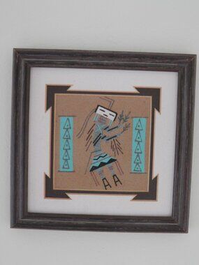 Vintage Navajo Sand Art 7" x 7" Framed